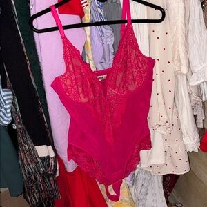 Hot Pink Lace Bodysuit Chemise - Elegant Women's Intimates